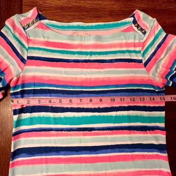Lilly Pulitzer Sophie Shift Dress Sandy Shells 3/4 Sleeve Multi-Color Striped XS - Picture 11 of 16
